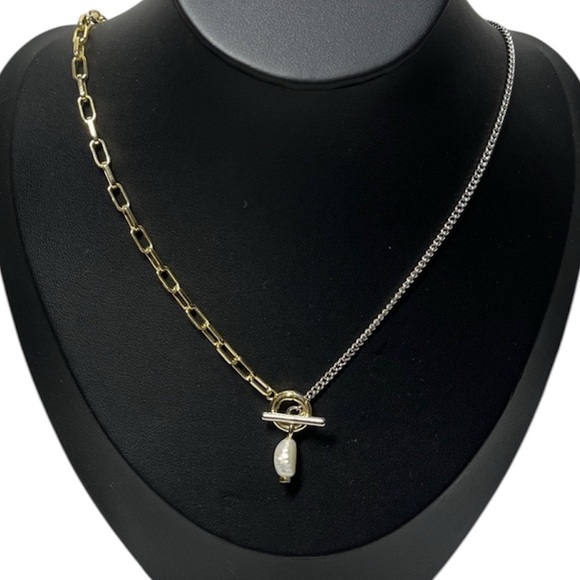 Kendra Scott Leighton Convertible Mixed Metal Pearl Chain Necklace. - Picture 2 of 7